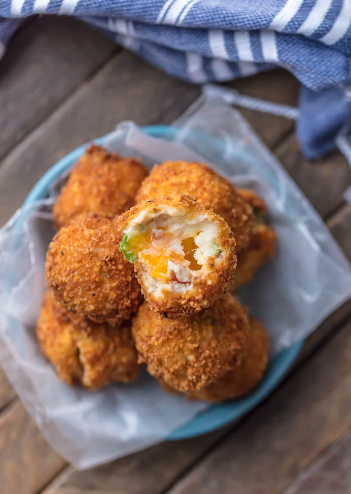 Fried Mashed Potato Balls filled with cheese and bacon