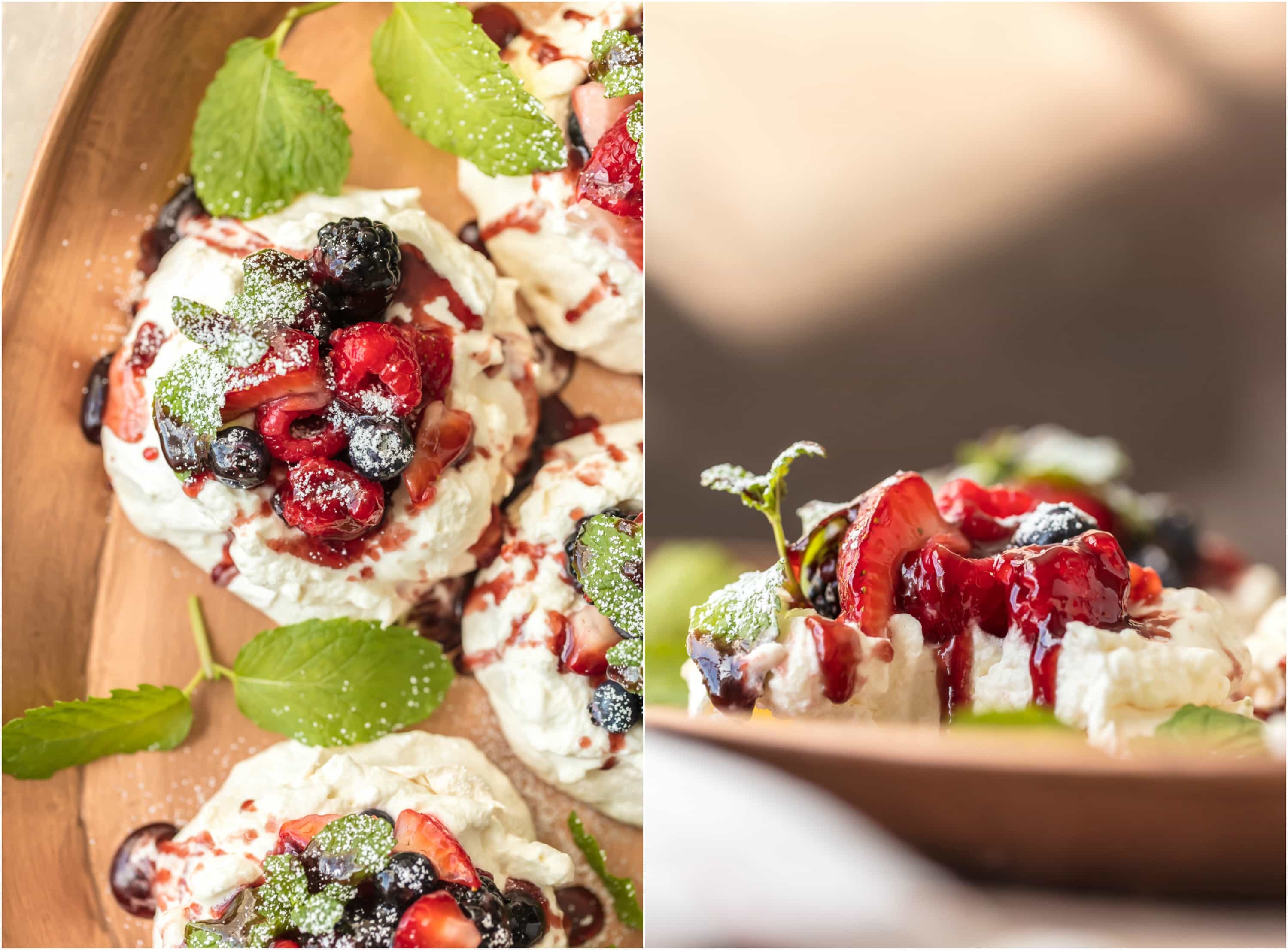 A box filled with different types of food, with Pavlova and Cookie