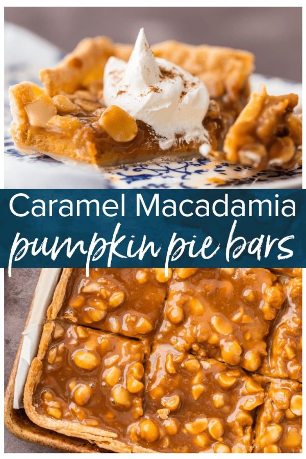 Pumpkin Pie Bars are just another great way to enjoy pumpkin during the fall season. These Caramel Macadamia Nut Pumpkin Pie Bars are truly heaven on Earth! These easy pumpkin bars are a twist on a classic that will be the absolute WINNER on your Thanksgiving Menu!