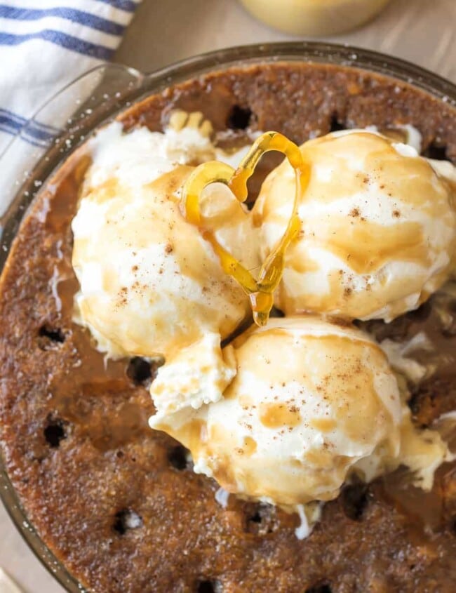 STICKY TOFFEE PUDDING CAKE is the ultimate holiday dessert! This toffee pudding poke cake is the perfect dessert recipe for spoiling your family this Christmas. Top it off with whipped cream or ice cream for an extra special treat!