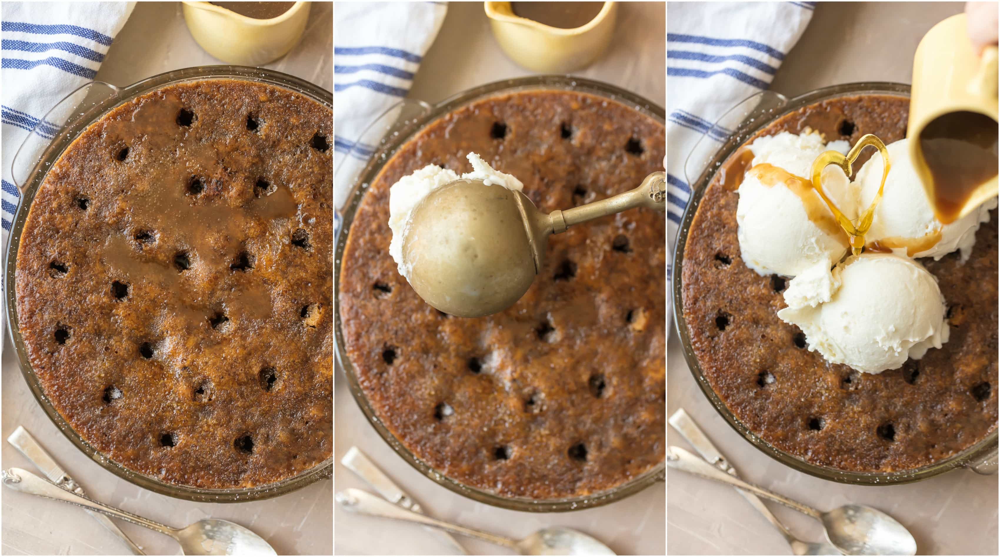 STICKY TOFFEE PUDDING POKE CAKE is the ultimate holiday dessert! This is the perfect dessert recipe for spoiling your family this Christmas! Top with whipped cream or ice cream for an extra special treat!