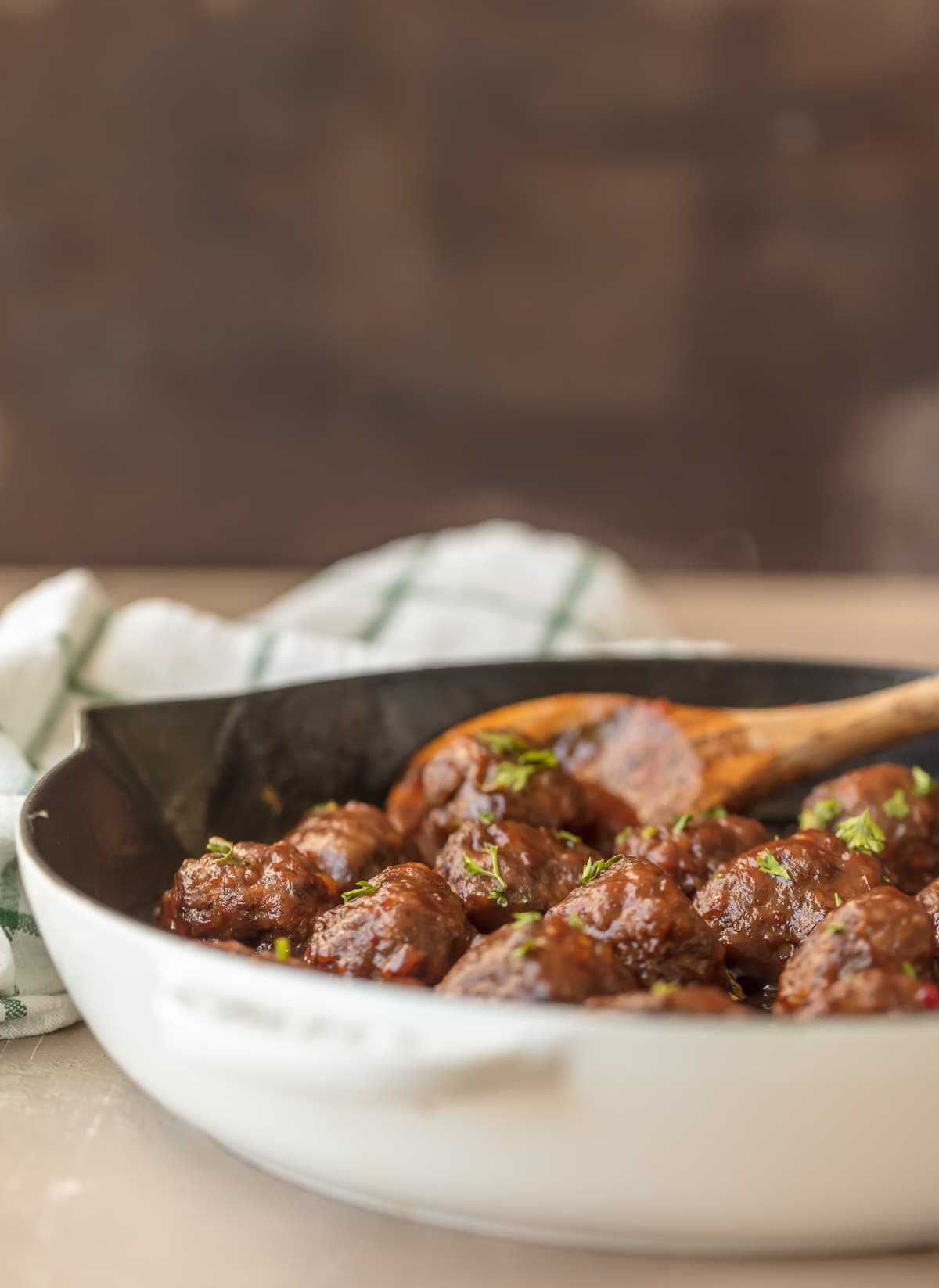 Cranberry sauce meatballs in a skillet