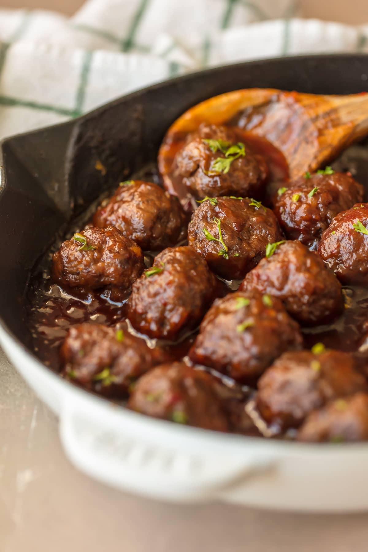 Sweet ans Spicy Cranberry Meatballs in a skillet