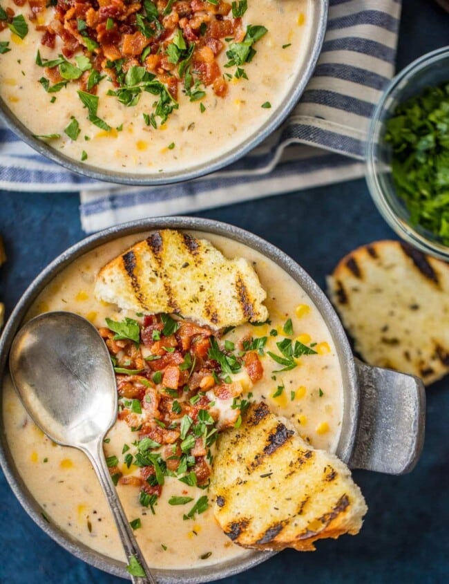 This BACON CORN CHOWDER recipe is a must make for winter! This delicious and easy corn chowder with bacon is loaded with potatoes, corn, bacon, and so much more. This warm and creamy soup is the ultimate comfort food!