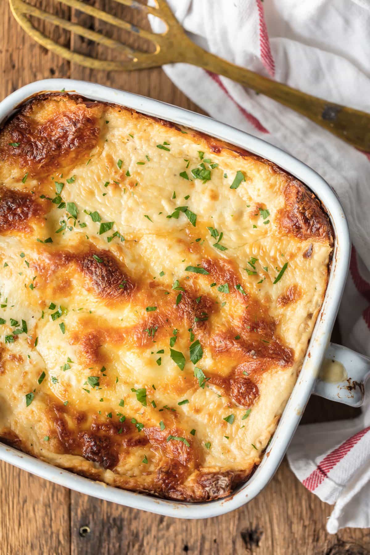 Cheesy Lasagna recipe in casserole dish