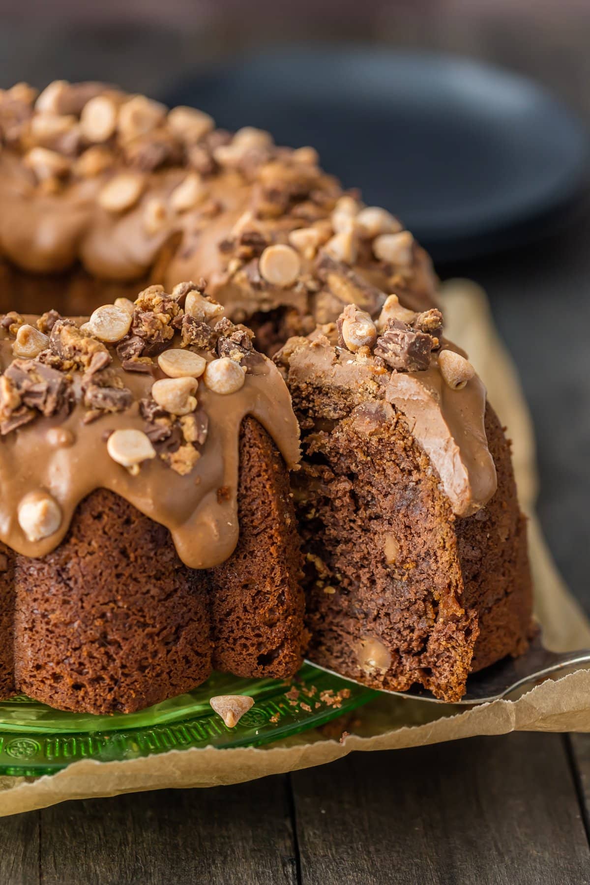 Peanut butter chocolate cake with peanut butter frosting