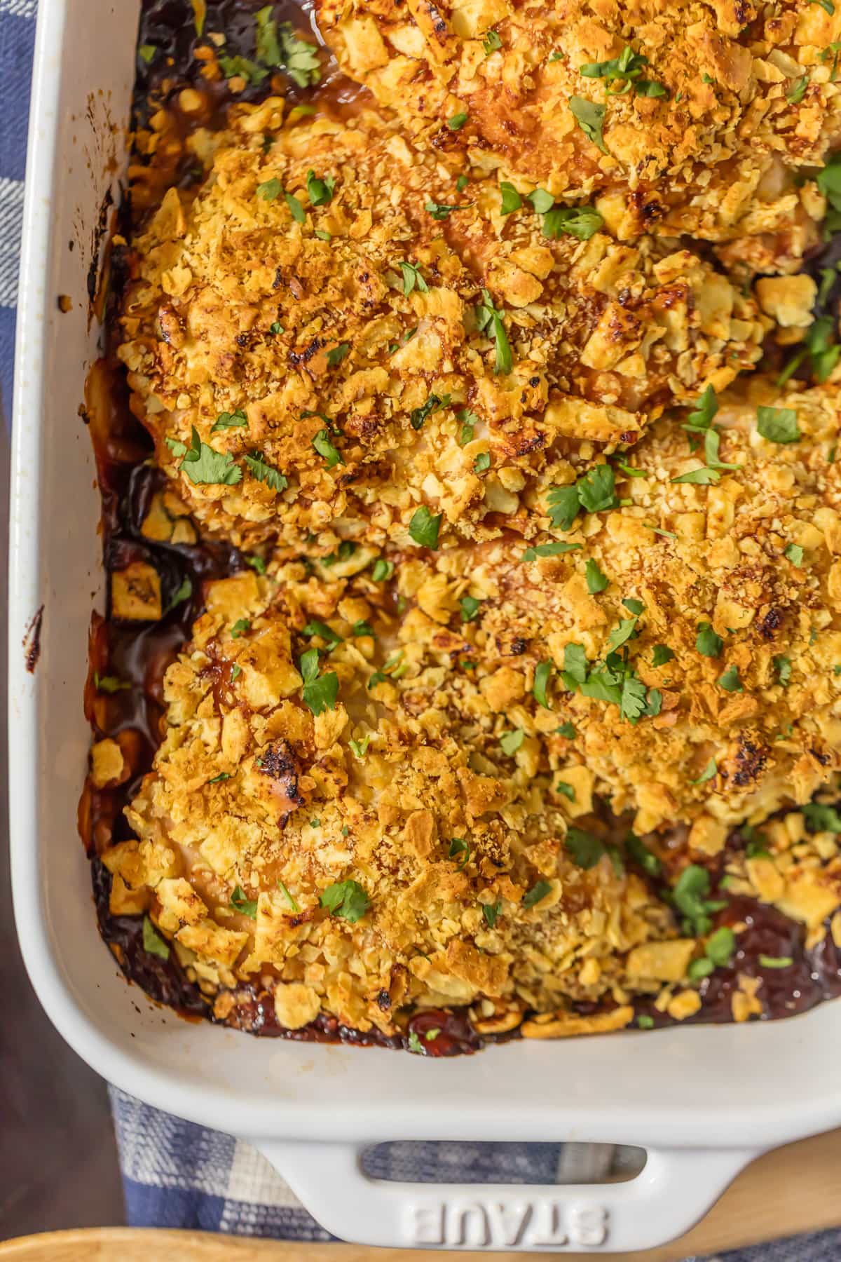 Baked BBQ Chicken breast covered with crumbled White Cheddar Cheez-its