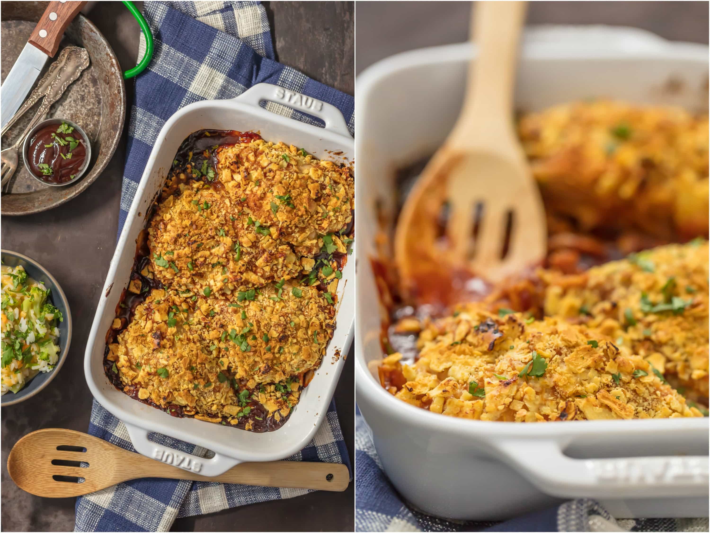 This CRISPY BAKED WHITE CHEDDAR BBQ CHICKEN only has 3 ingredients and so much flavor! So simple to make and sure to please the entire family. This is our go-to easy dinner recipe!