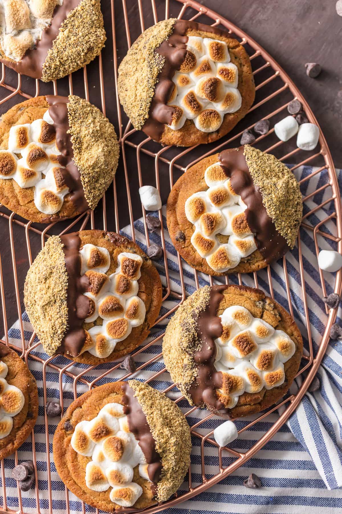 S'mores Cookies topped with chocolate, toasted marshmallows, and gram cracker