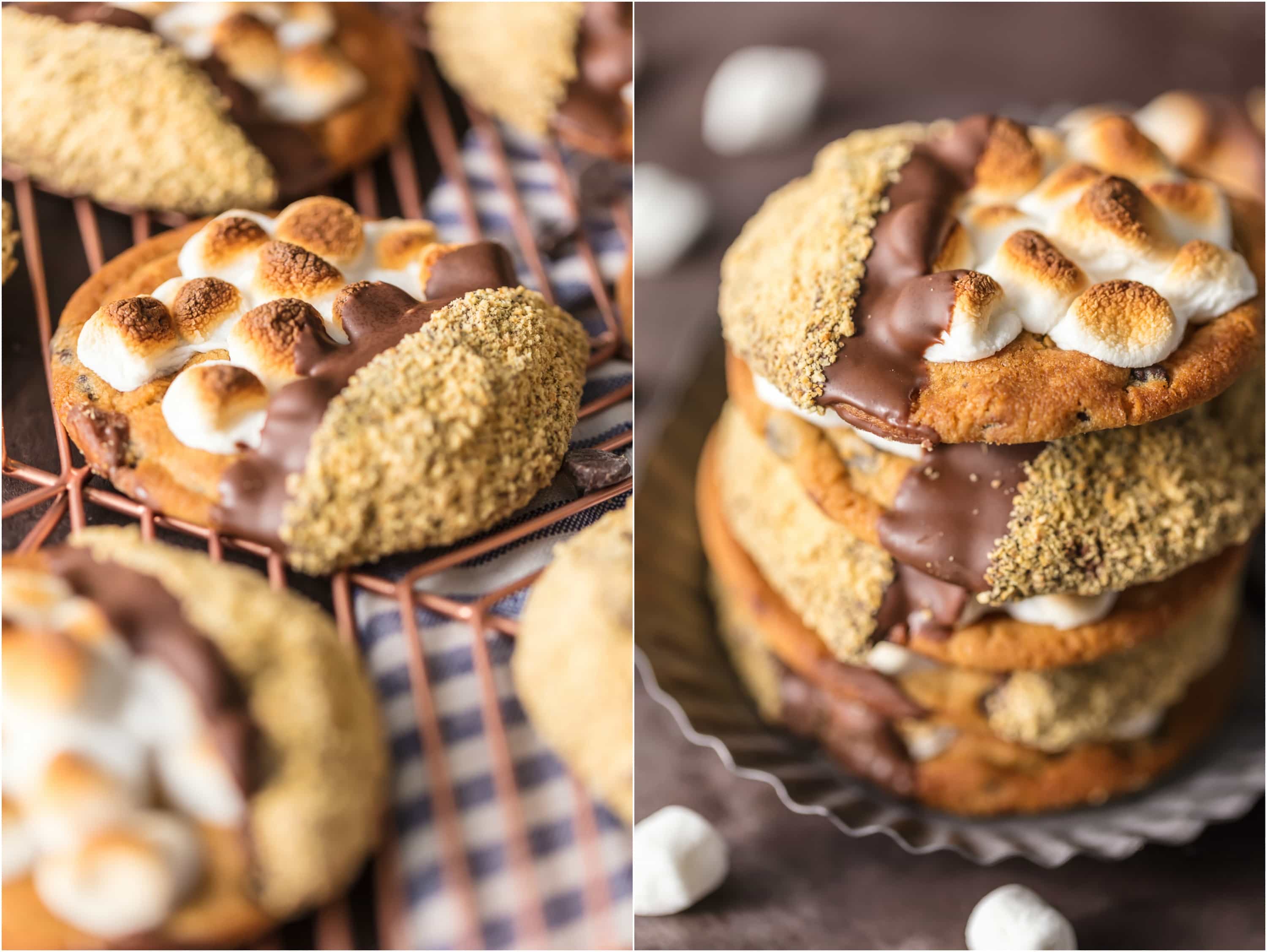 S'mores Cookies are one of the BEST Easy Cookie Recipes I have ever made (or tried!). These Easy Smores Cookies are a favorite at our house for Christmas or any time of year. It can be our little secret that they're made with pre-made refrigerated chocolate chip cookie dough, dipped in milk chocolate, then graham cracker crumbs. Everything you love about S'mores in cookie form. DIVINE! Easy S'more Cookies for the win!