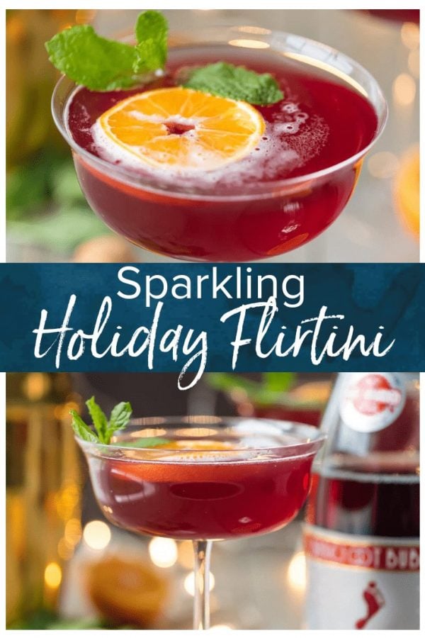 Flirtinis are a fun drink perfect for festive occasions. This Sparkling Holiday Flirtini is so fun, so pretty, and so delicious! It's made from cranberry and pineapple juice mixed with orange vodka, and topped off with red Moscato champagne. It's the perfect holiday cocktail recipe for Christmas or New Year's Eve!
