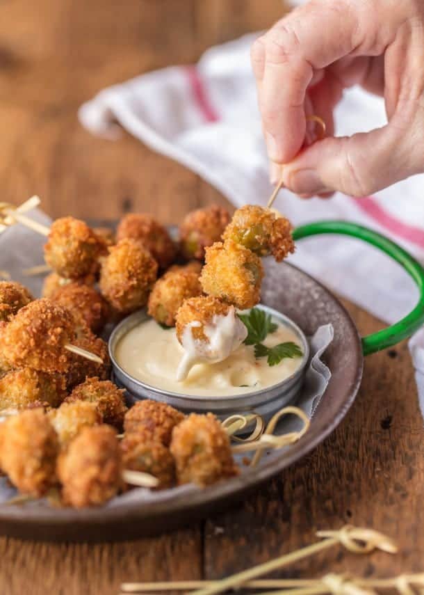 Fried Blue Cheese Stuffed Olives (with Garlic Aioli Dip) Recipe The