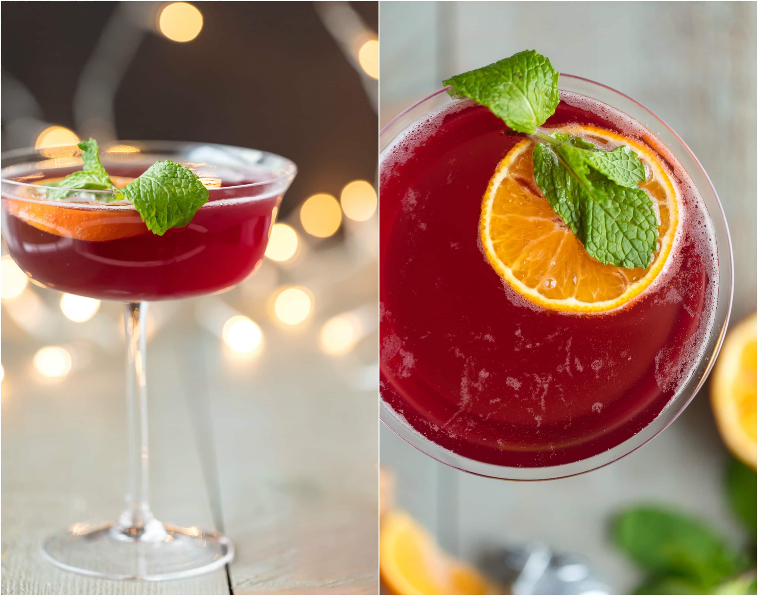 This SPARKLING HOLIDAY FLIRTINI is fun, pretty, and delicious! Cranberry and pineapple juice mixed with orange vodka and topped with red moscato champagne, what could be better or more festive for Christmas or New Years Eve!