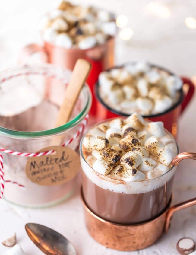 Hot Chocolate Mix is so easy to make at home, you'll never buy premade mix again! This Malted Hot Chocolate Mix Recipe is the perfect homemade Christmas gift, and it's so easy to use. The added malt flavor in this homemade hot chocolate mix takes it over the top and makes it one of my favorite versions of hot cocoa!
