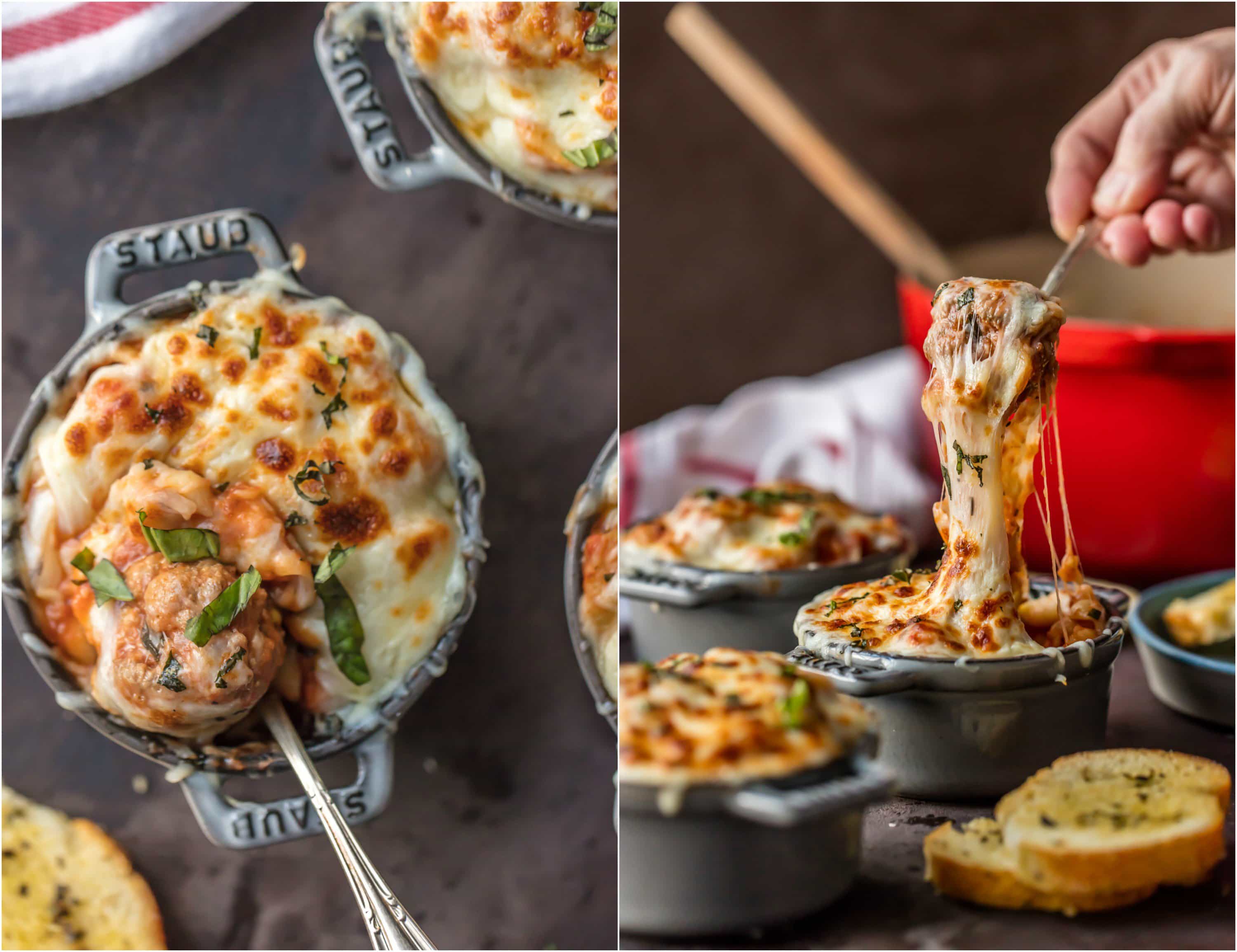 CHEESY MEATBALL PARMESAN SOUP is the ultimate comfort food! Hearty Meatball Parm Soup topped with melted cheese and basil just might be the best soup you've had all year.