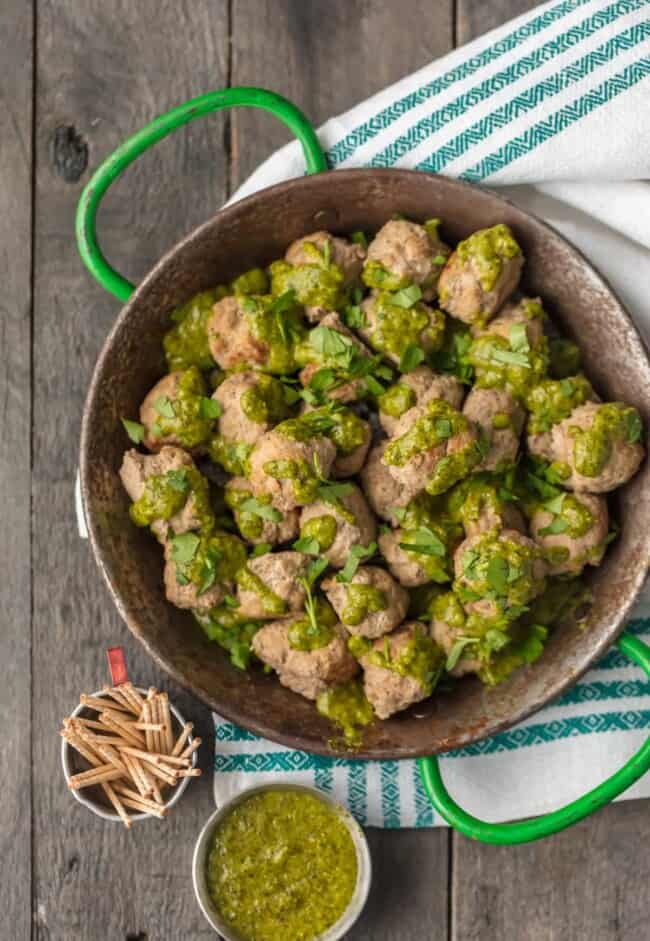 Peruvian Chicken Meatballs with Green Sauce (Drop Meatballs) Recipe
