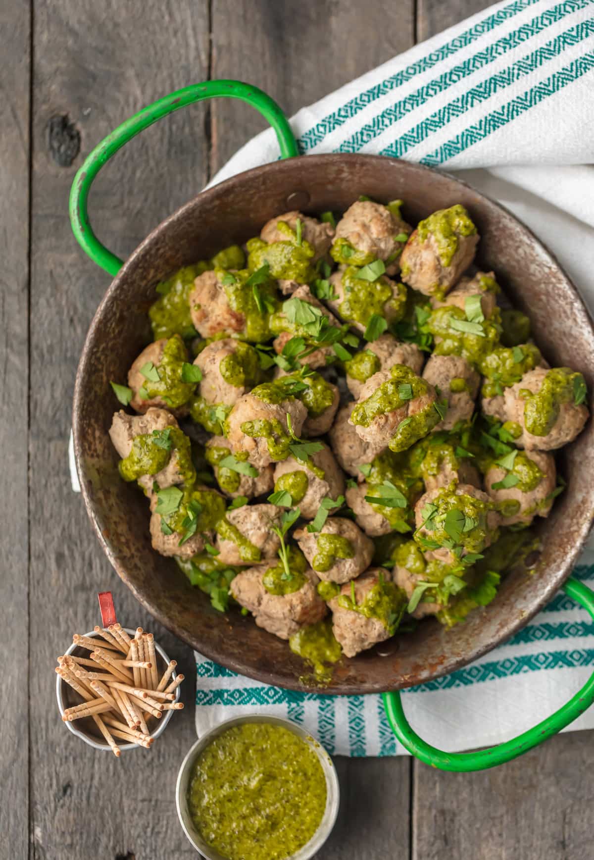 Chicken Meatballs with Peruvian Green Sauce