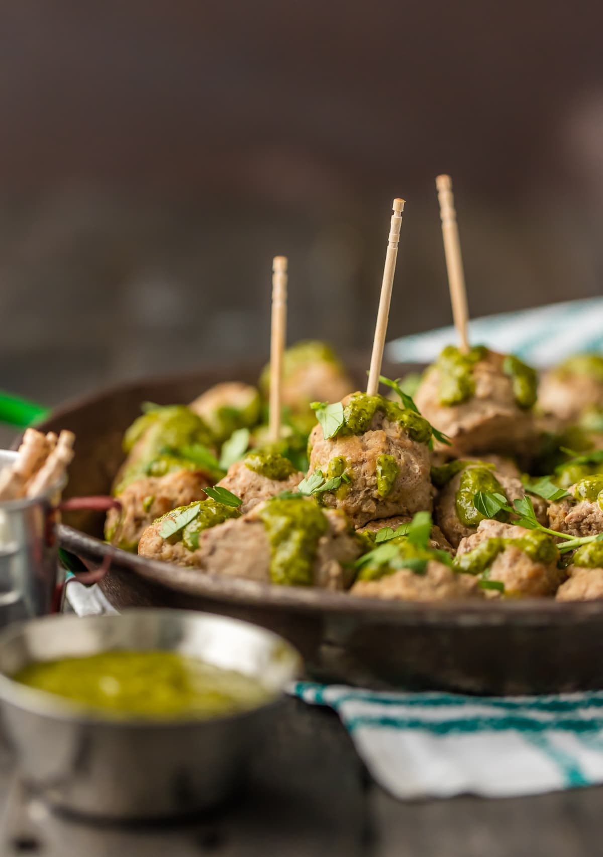 Peruvian Chicken Meatballs on a serving platter