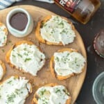 whipped goat cheese bruschetta on platter