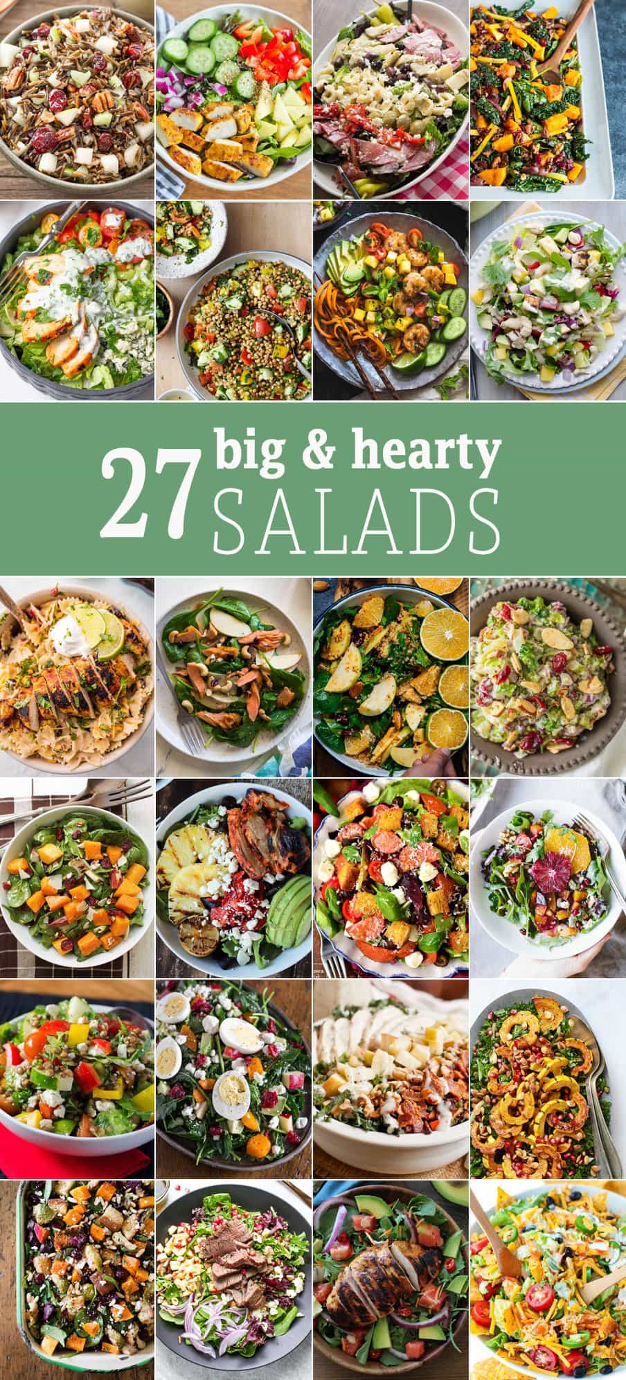 These 27 BIG HEARTY SALADS are the perfect healthy recipe for those New Years resolutions! Every type of salad you can imagine...so easy and delicious! Eating healthy can be delicious!