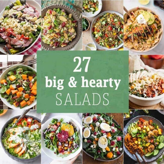 These 27 BIG HEARTY SALADS are the perfect healthy recipe for those New Years resolutions! Every type of salad you can imagine...so easy and delicious! Eating healthy can be delicious!