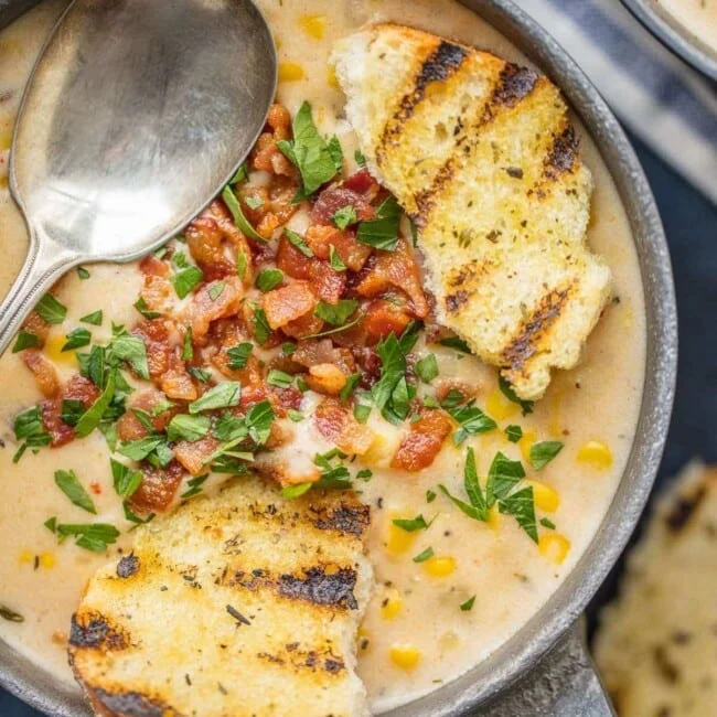 bacon corn chowder in bowl