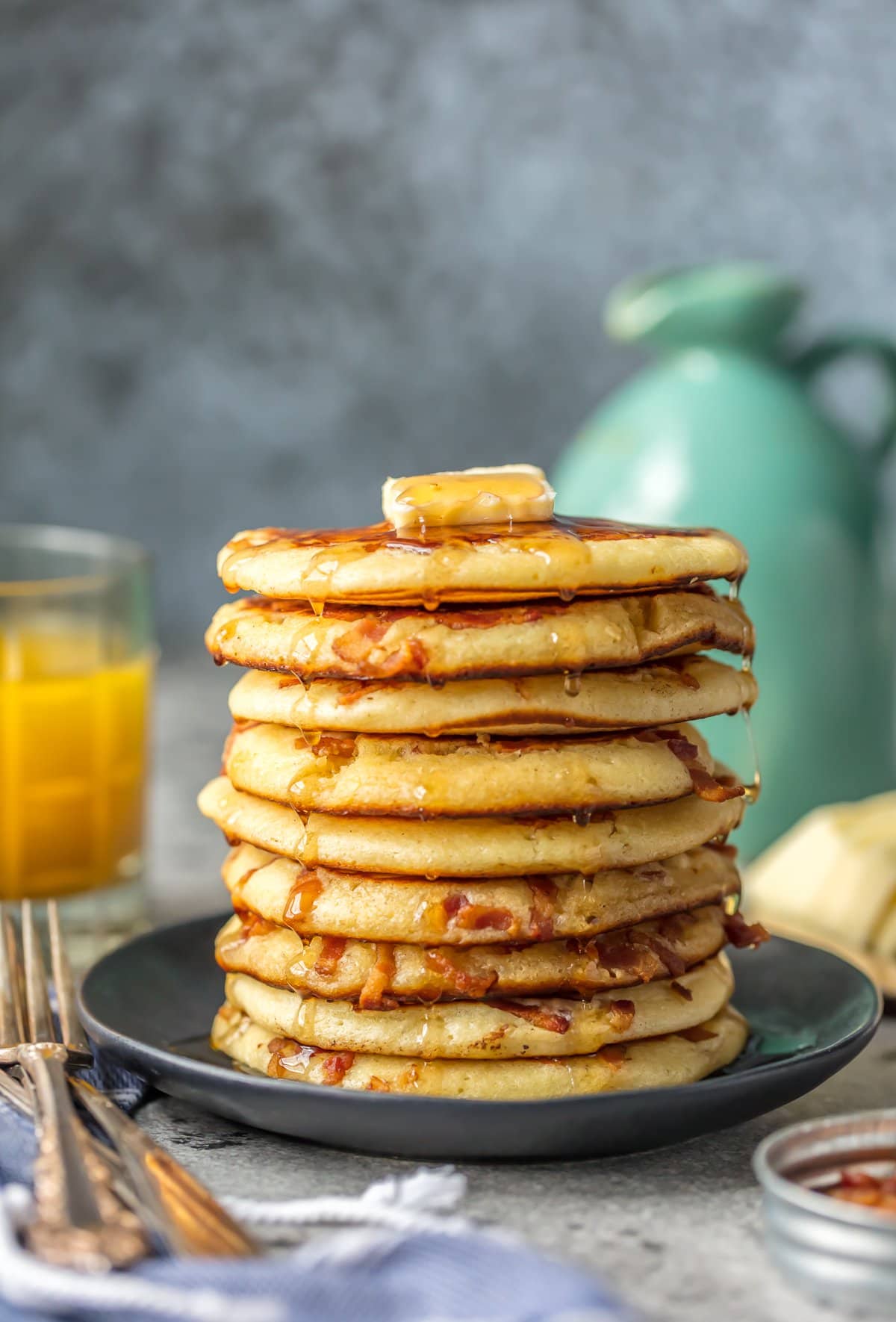 Syrup soaked bacon pancakes