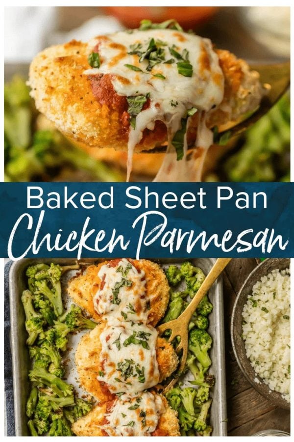 This BAKED CHICKEN PARMESAN recipe with riced cauliflower is SO easy and it's an instant family favorite. Healthy, easy baked chicken parmesan topped with marinara, melty mozzarella, and fresh basil.