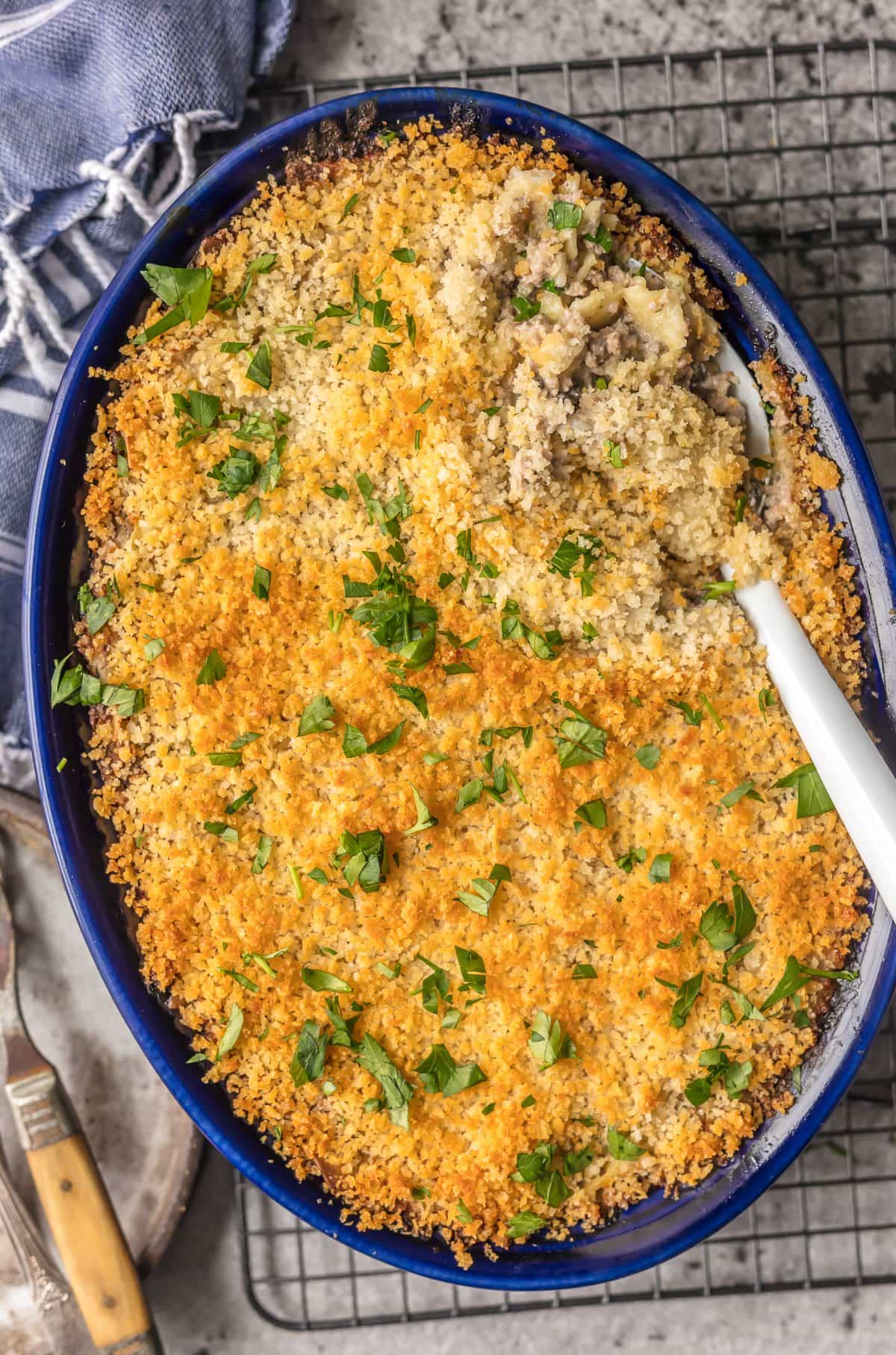 Casserole topped with breadcrumbs