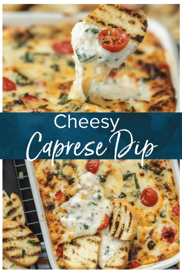 Tomato Mozzarella Caprese Dip is the ultimate EASY party dip for any occasion! This cheesy dip is perfect for any celebration, tailgating, and especially the Super Bowl. Best cheese dip recipe ever!