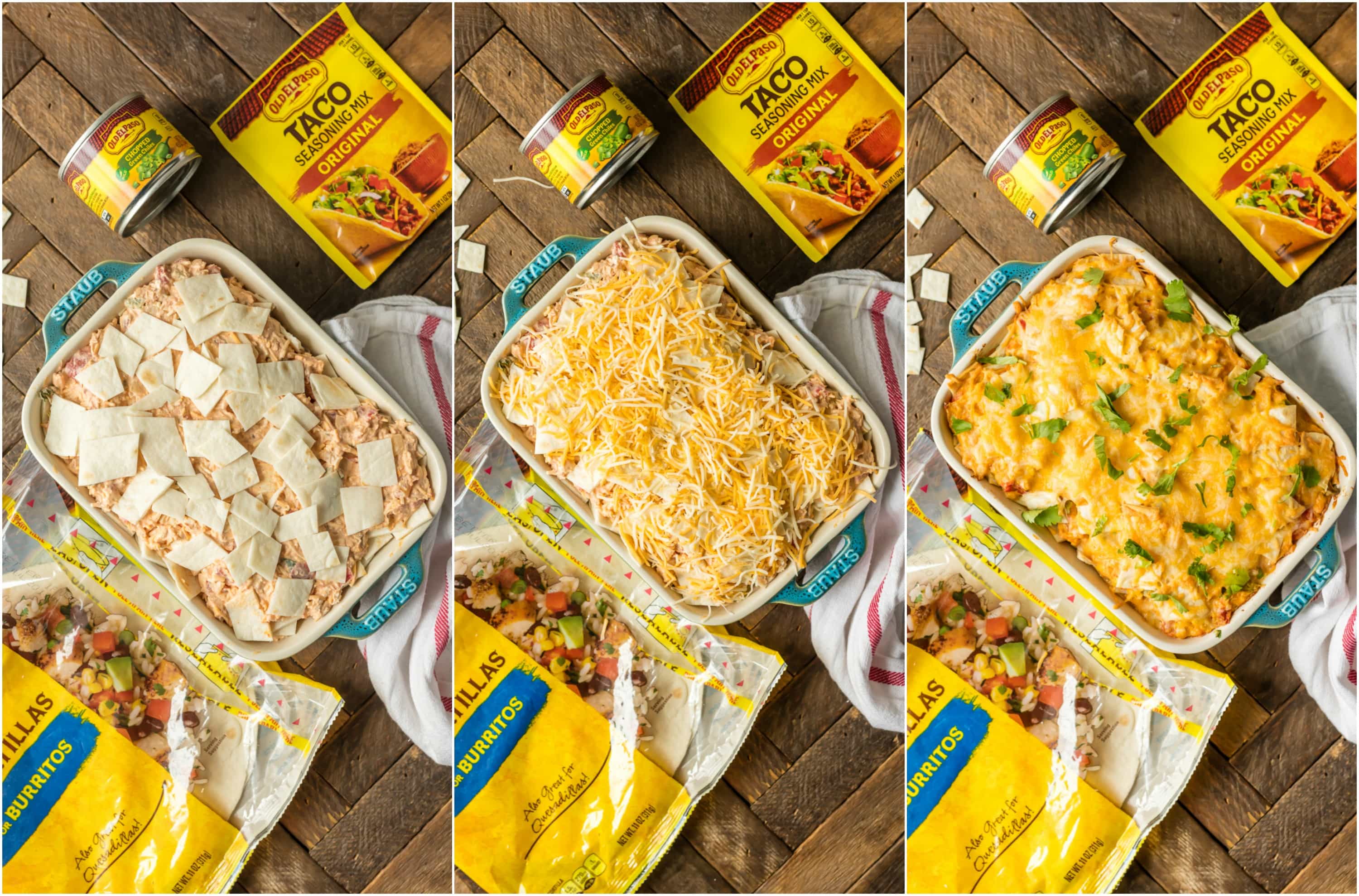 KING RANCH CHICKEN DIP is a fun twist on a classic family favorite casserole. The flavors including chicken, rotel, cheese, and tortillas lend themselves easily to a delicious dip, just perfect for the Super Bowl!