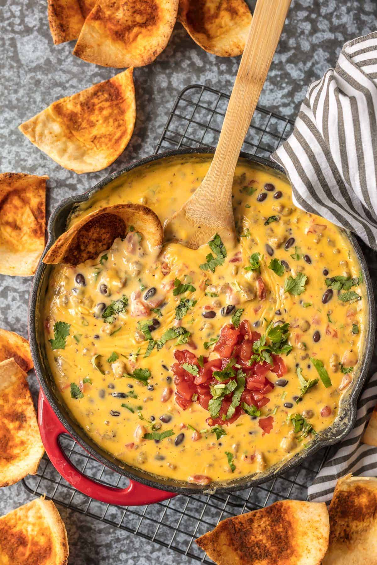Loaded Rotel Dip in a skillet