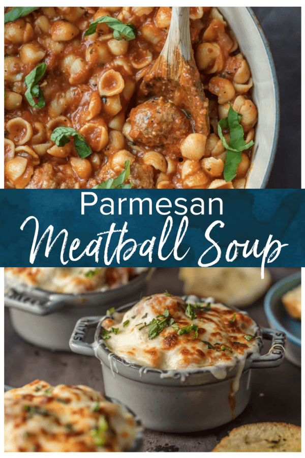 Parmesan Meatball Soup is the ultimate comfort food! This cheesy, hearty Meatball Parmesan Soup topped with melted cheese and basil just might be the best soup you've had all year!