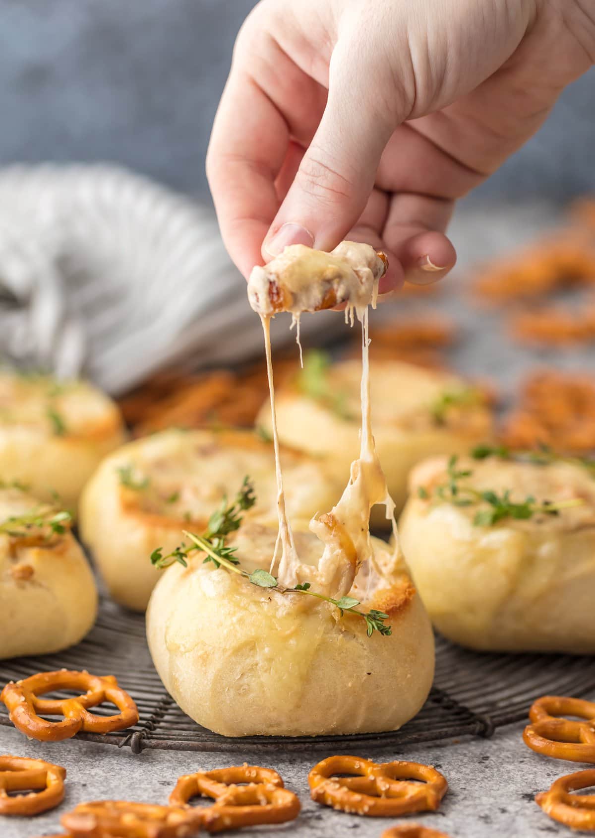 French Onion Dip in mini bread bowls