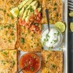 chicken quesadillas on a sheet pan