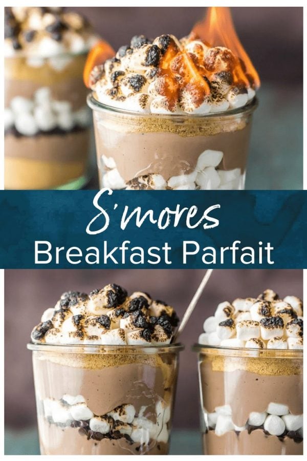 This S'mores Breakfast Parfait recipe is sure to make your mornings great! This delicious s'mores inspired recipe is loaded with Greek yogurt, protein powder, graham cracker crumbs, chocolate chips, and toasted marshmallows. A delicious and easy yogurt parfait to start your day!