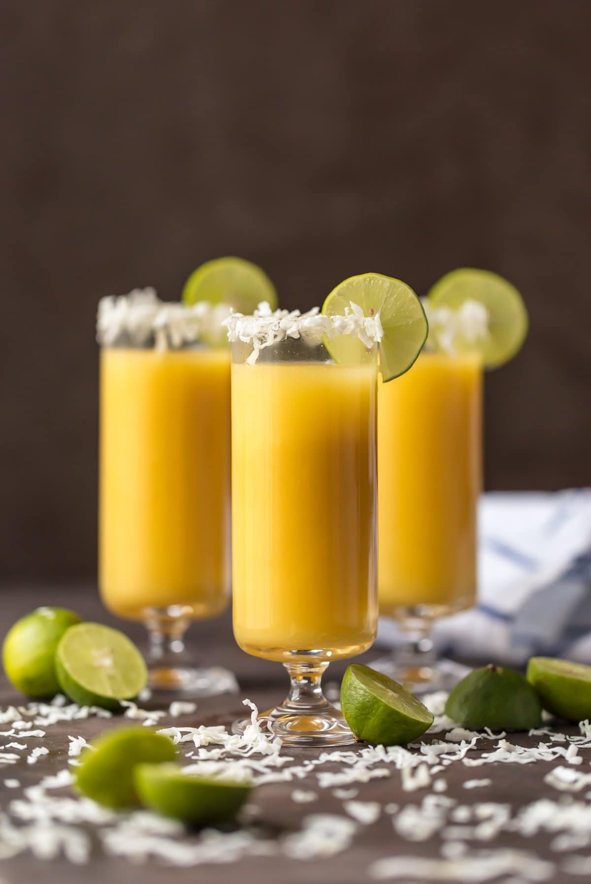 Tropical Mimosa Recipe with pineapple, mango, and coconut