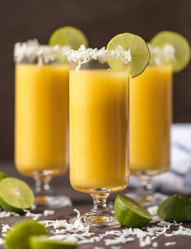 tropical mimosas in champagne flutes