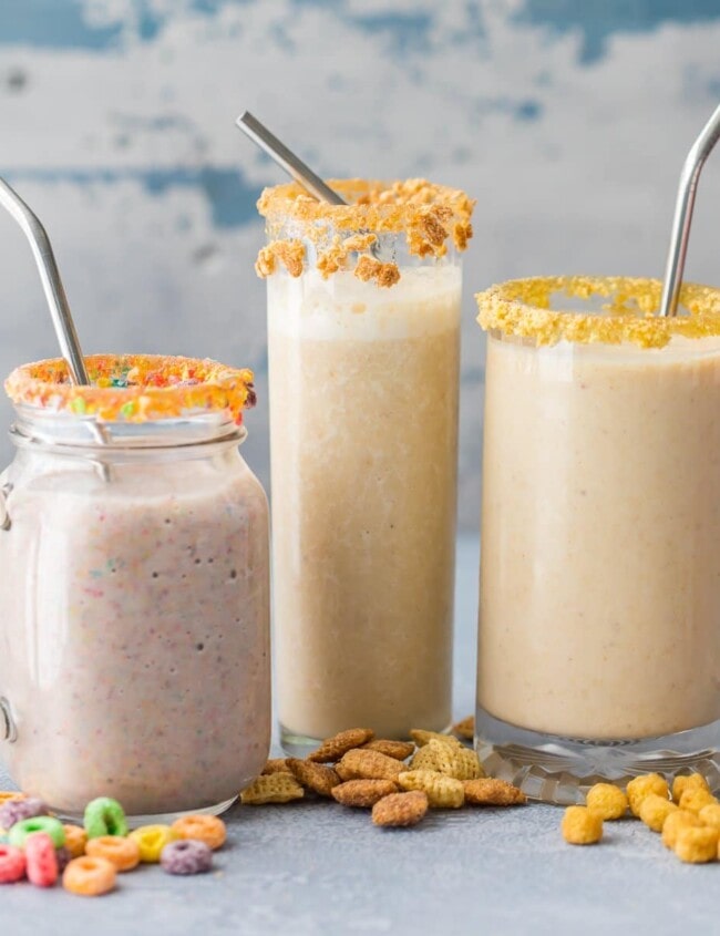 Cereal Milk Breakfast Smoothies (3 Ways!) are a fun, healthy, and easy breakfast the entire family with love! Blend your favorite cereal with milk, bananas, and ice and you're in business! Customizable for any flavor. SO FUN!