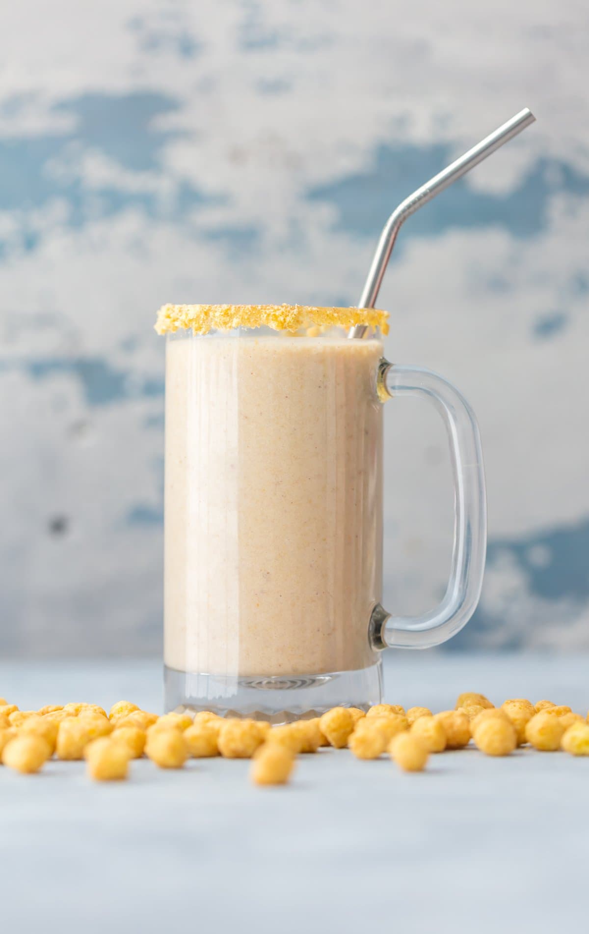 Peanut Butter and banana smoothie made with breakfast cereal