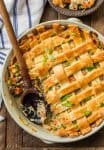 This crazy good CHICKEN POT PIE CASSEROLE is the ultimate easy comfort food! This AMAZING pot pie is loaded with carrots, peas, chicken, and topped with flakey pie crust. OBSESSED.