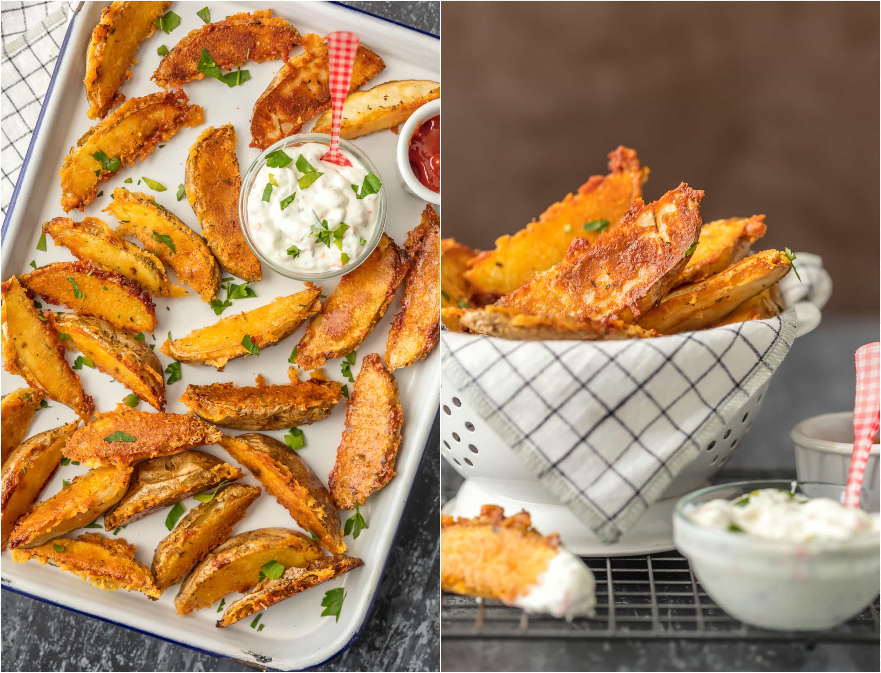 potato wedges on cookie sheet and in bowl