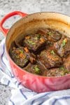 We love these DUTCH OVEN HONEY BOURBON SHORT RIBS! It's so easy to make these flavorful and fall off the bone ribs right in your dutch oven. Less cleanup and more flavor!