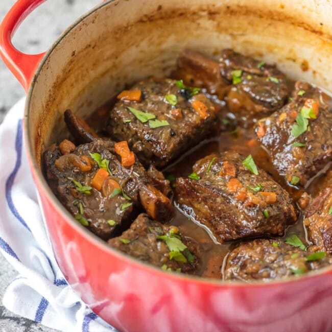 We love these DUTCH OVEN HONEY BOURBON SHORT RIBS! It's so easy to make these flavorful and fall off the bone ribs right in your dutch oven. Less cleanup and more flavor!