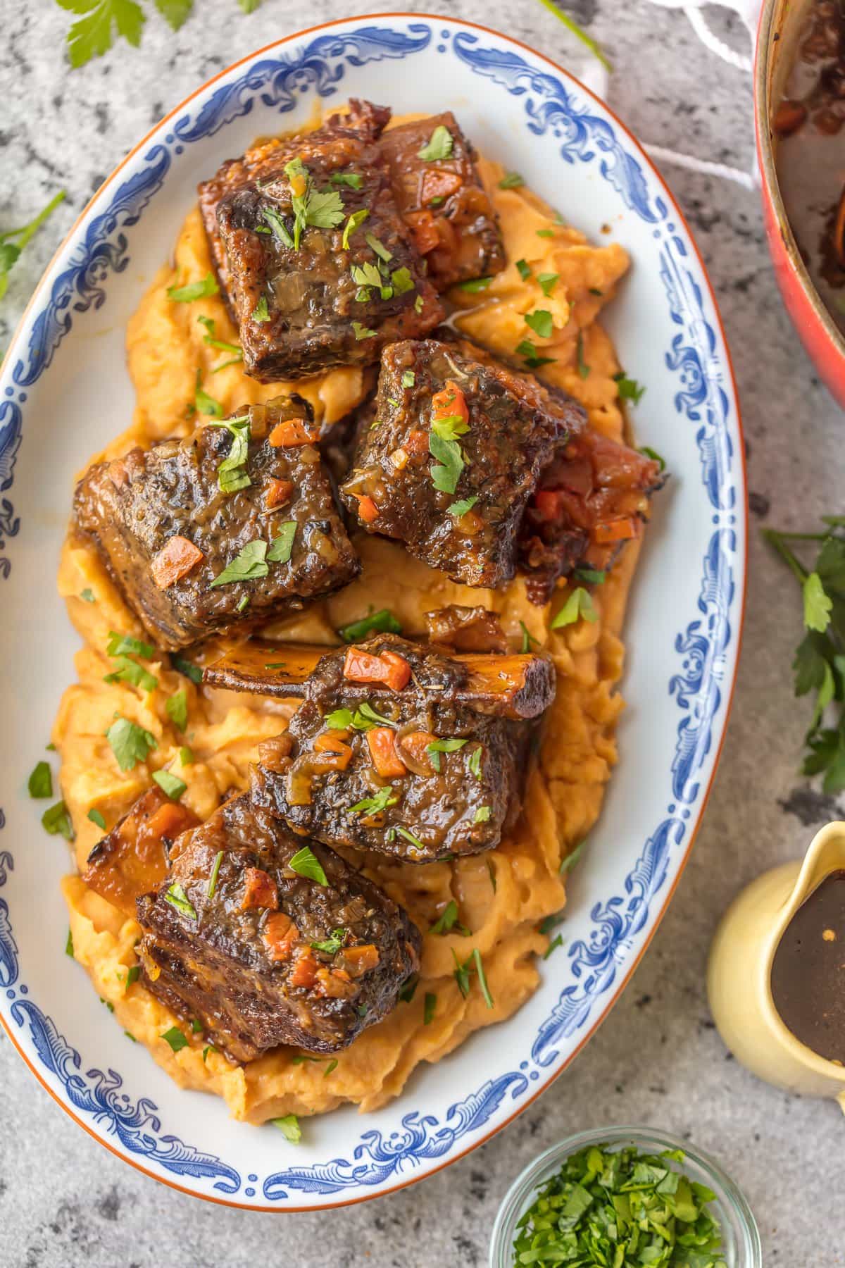 We love these DUTCH OVEN HONEY BOURBON SHORT RIBS! It's so easy to make these flavorful and fall off the bone ribs right in your dutch oven. Less cleanup and more flavor!