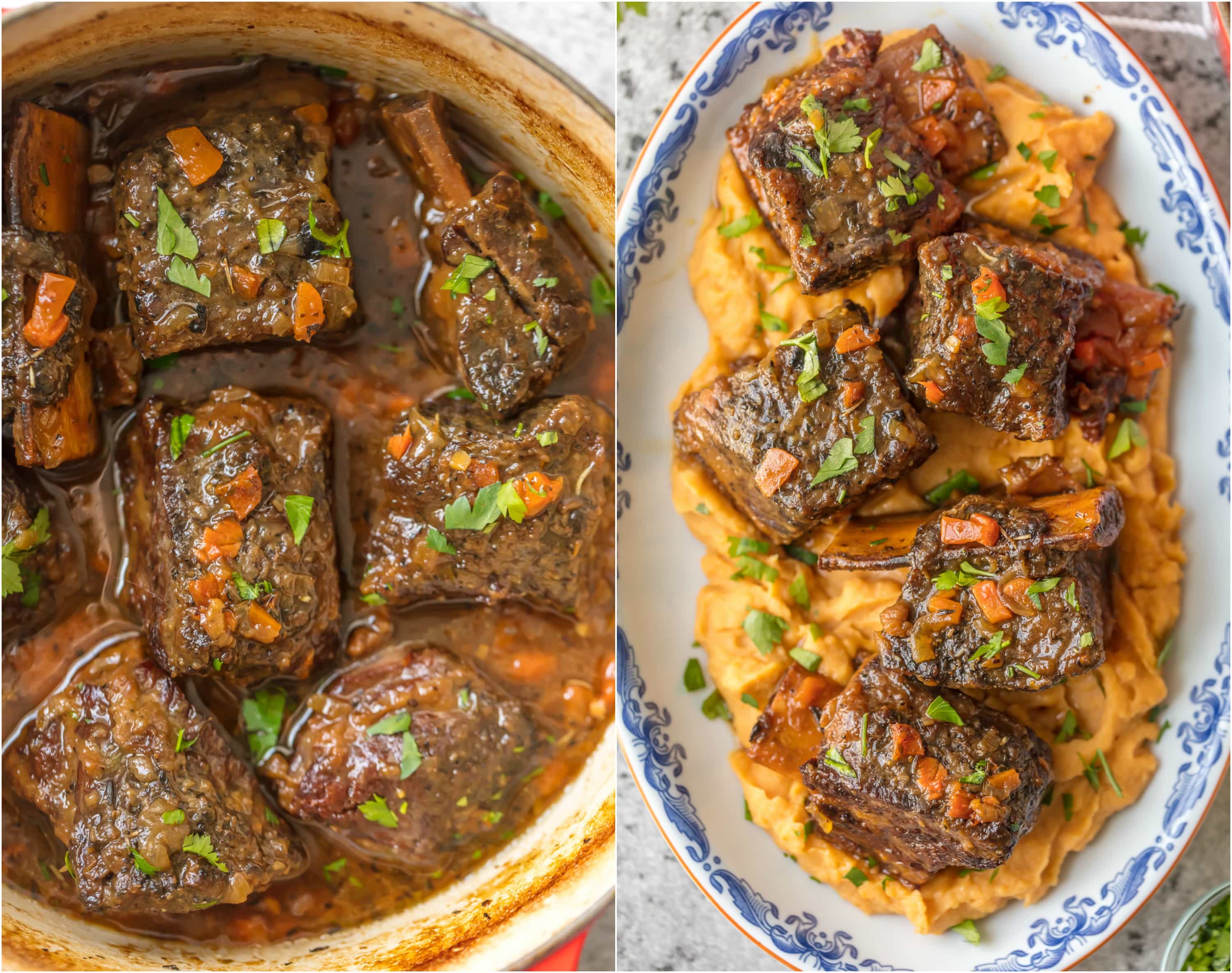This Short Ribs Recipe (Honey Bourbon Dutch Oven Short Ribs) has quickly become one of our favorite dutch oven recipes! Short Ribs are the kind of comfort food I crave on the regular. I love the fall off the bone flavor, especially with this Honey Bourbon Sauce! If you've never made Short Ribs in your Oven, you're missing out. These are the most tender Short Ribs you will ever taste!