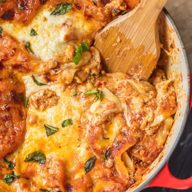 This Dutch Oven Lasagna recipe, or Stove Top Lasagna, will blow your mind! You'll never make a fully traditional lasagna recipe again after making this easy stove-top version.