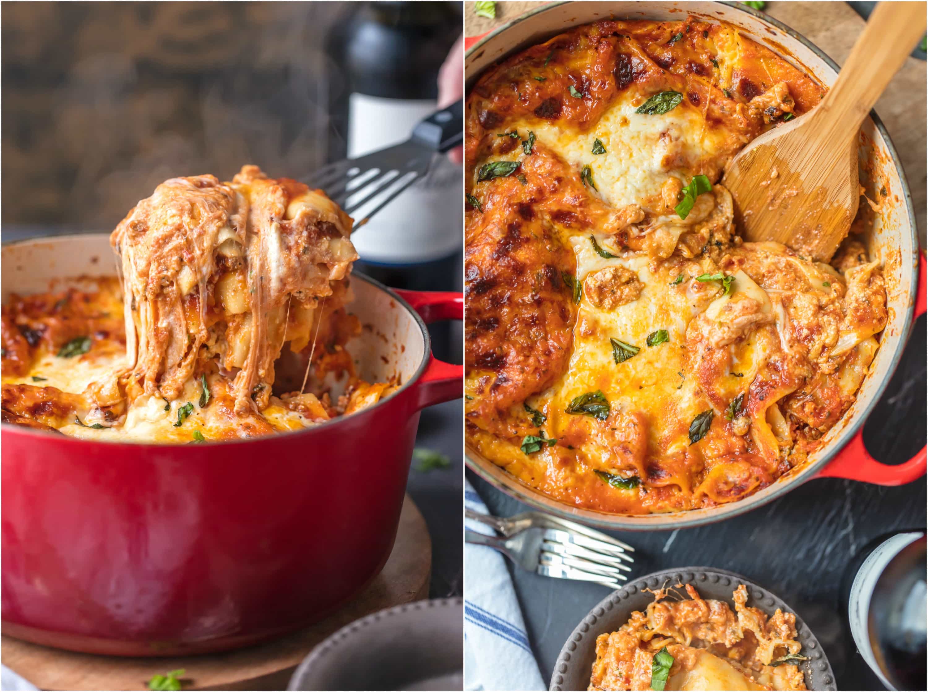 Stovetop lasagna recipe in red dutch oven