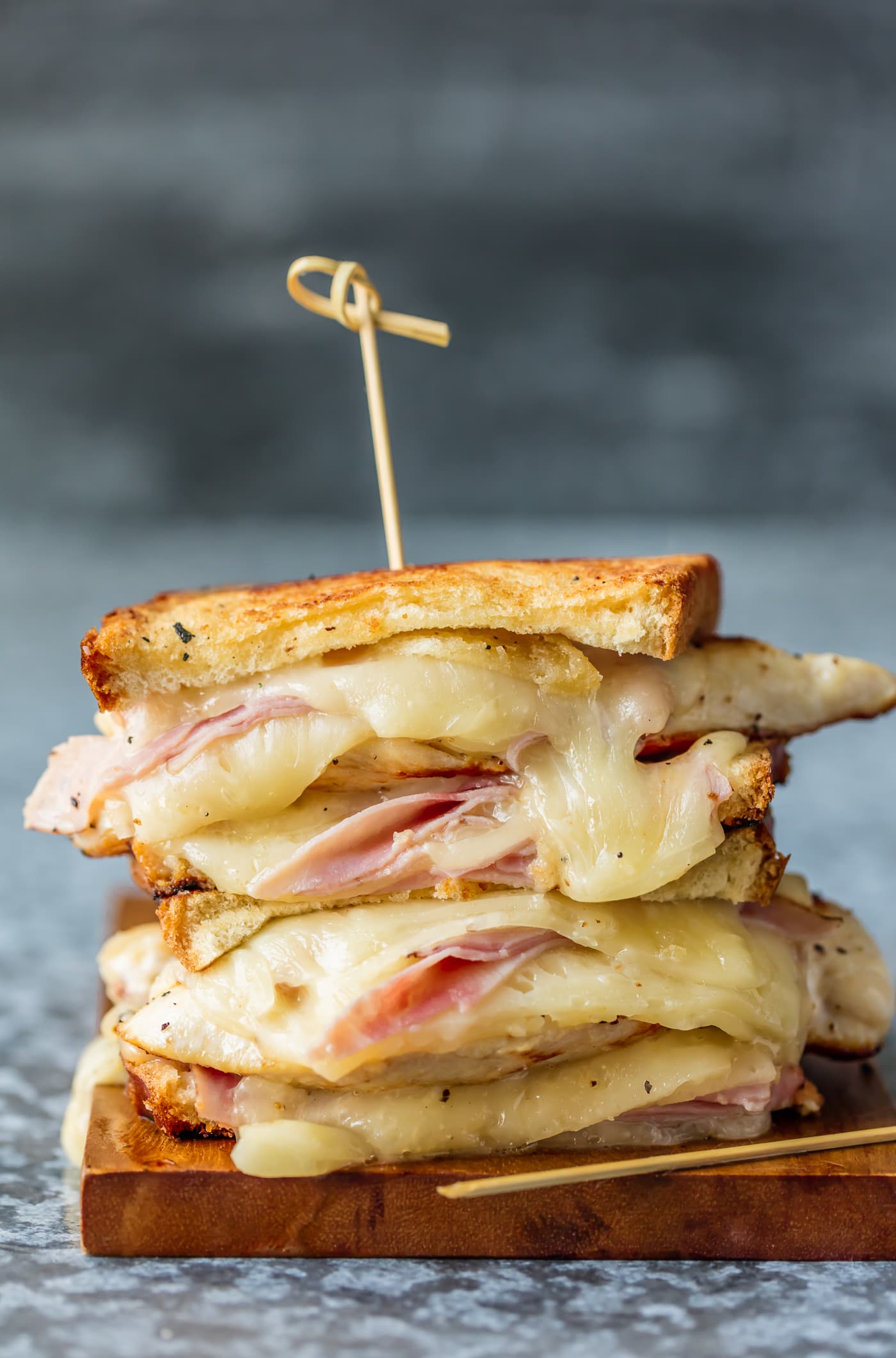 Chicken cordon bleu sandwich stacked up on top of each other