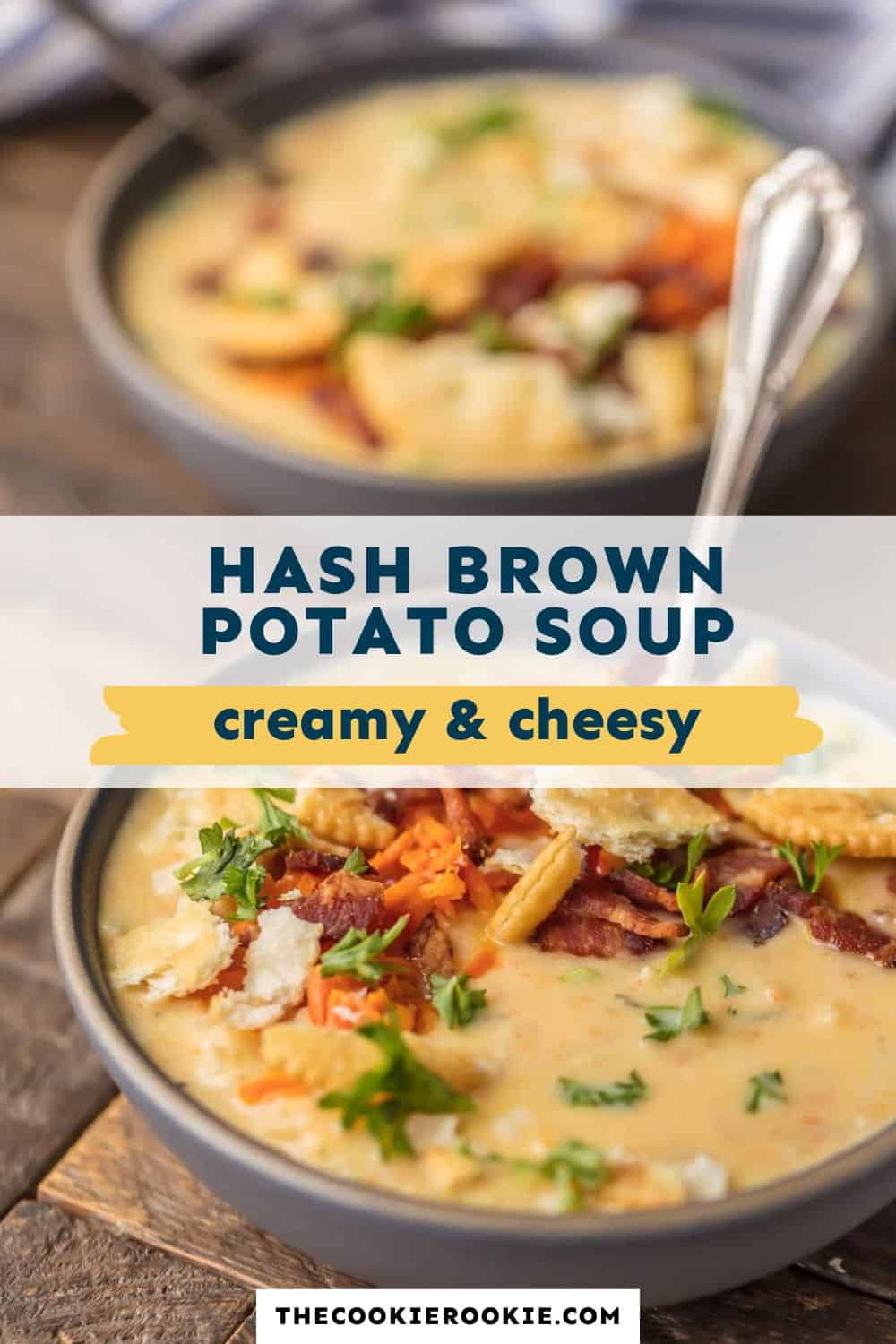 hash brown potato soup pin image